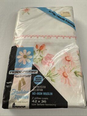 Vtg. Penn-Prest Fashion Manor White| Floral 2 Pillowcases 42x36 New OC30
